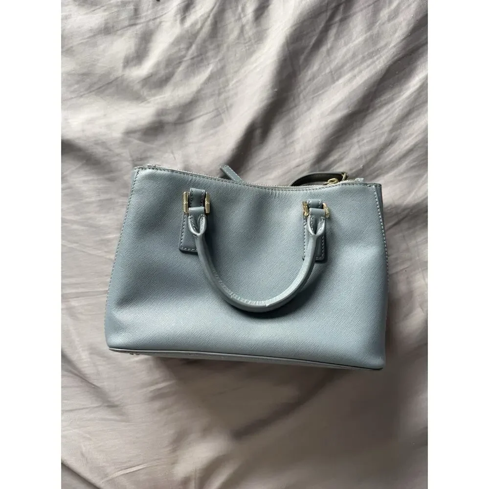 Tory Burch Robinson Double Zip Tote Crossbody Blue Saffiano Leather $495 Dustbag